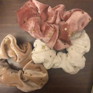 Pastel Celestial Star Scrunchies: Dusty Pink, White, Tan